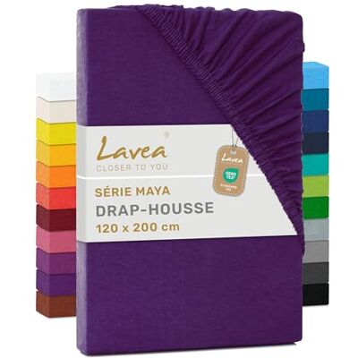 Lavea ® Drap-Housse 120x190/200 cm – Coton 100% Doux et Respirant – pour Matelas Épais Jusqu’à 20 cm – Jersey avec Élastique Tout Autour – Violet foncé Lavea ® Drap-Housse 120x190/200 cm – Coton 100% Doux et Respirant – pour Matelas Épais Jusqu’à 20 cm – Jersey avec Élastique Tout Autour – Violet foncé