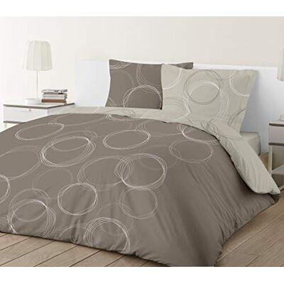Vision Parure de lit Réversible Lenny Taupe Set de Housse de Couette 240x220 cm avec 2 taies d'oreiller pour lit Standard 2 Personnes 100% Coton Vision Parure de lit Réversible Lenny Taupe Set de Housse de Couette 240x220 cm avec 2 taies d'oreiller pour lit Standard 2 Personnes 100% Coton