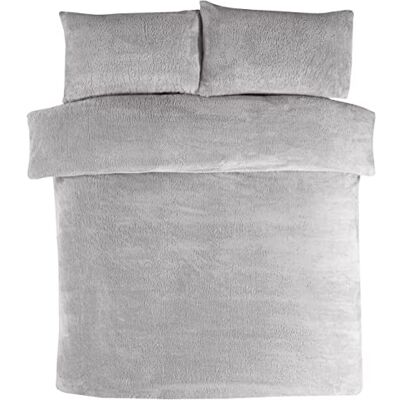 Sleepdown Parure de lit en Polaire avec Housse de Couette et taies d'oreiller Chaude, Confortable, Super Douce Gris Polyester Sleepdown Parure de lit en Polaire avec Housse de Couette et taies d'oreiller Chaude, Confortable, Super Douce Gris Polyester