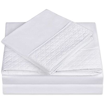 Elegant Comfort Design matelassé sur drap plat et taies d'oreiller Infroissable, 100% hypoallergénique, microfibre, blanc, lit double Elegant Comfort Design matelassé sur drap plat et taies d'oreiller Infroissable, 100% hypoallergénique, microfibre, blanc, lit double
