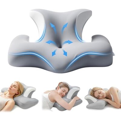 COSYLAND Oreiller Mémoire de Forme pour Dormeurs Latéraux – Oreiller Ergonomique Cervical pour la Nuque, Cavités pour Les Oreilles, Mousse à Rebond Lent, Housse Amovible et Lavable, Gris COSYLAND Oreiller Mémoire de Forme pour Dormeurs Latéraux – Oreiller Ergonomique Cervical pour la Nuque, Cavités pour Les Oreilles, Mousse à Rebond Lent, Housse Amovible et Lavable, Gris