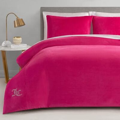 Juicy Couture Parure de lit de luxe 3 pièces en velours rose vif pour lit double/grand lit Juicy Couture Parure de lit de luxe 3 pièces en velours rose vif pour lit double/grand lit