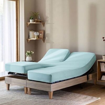 Terre de Nuit Drap Housse céladon pour lit articulé Jersey Extensible 2x80x200 Terre de Nuit Drap Housse céladon pour lit articulé Jersey Extensible 2x80x200