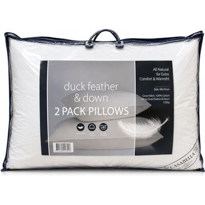 Casabella Lot de 2 oreillers en plumes et duvet de canard Confort luxueux pour un sommeil réparateur Hypoallergénique et anti-acariens Taille standard britannique (48 x 74 cm) Casabella Lot de 2 oreillers en plumes et duvet de canard Confort luxueux pour un sommeil réparateur Hypoallergénique et anti-acariens Taille standard britannique (48 x 74 cm)