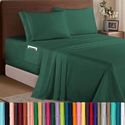Elegant Comfort Parure de lit 4 pièces de luxe en microfibre de qualité hôtelière 1500, douce, élastique tout autour, 45,7 à 61 cm de profondeur, draps à poches très profondes, grand lit, vert Elegant Comfort Parure de lit 4 pièces de luxe en microfibre de qualité hôtelière 1500, douce, élastique tout autour, 45,7 à 61 cm de profondeur, draps à poches très profondes, grand lit, vert