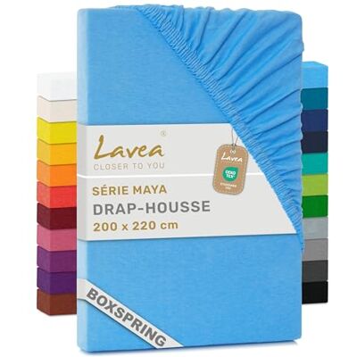 Lavea ® Drap-Housse 200x220 cm – Coton 100% Doux et Respirant – pour Matelas Épais Jusqu’à 35 cm – Jersey avec Élastique Tout Autour – Bleu Ciel Lavea ® Drap-Housse 200x220 cm – Coton 100% Doux et Respirant – pour Matelas Épais Jusqu’à 35 cm – Jersey avec Élastique Tout Autour – Bleu Ciel