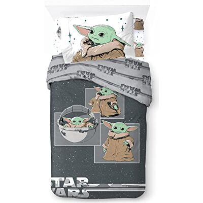 Jay Franco Star Wars Mandalorian Curious Child 100% coton Parure de lit 3 pièces 135 x 200 cm Taille lit simple Housse de couette + drap housse 90 x 200 cm + taie d'oreiller 50 x 70 cm Jay Franco Star Wars Mandalorian Curious Child 100% coton Parure de lit 3 pièces 135 x 200 cm Taille lit simple Housse de couette + drap housse 90 x 200 cm + taie d'oreiller 50 x 70 cm