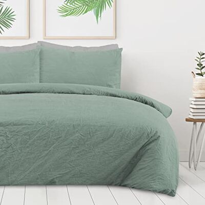 Sleepdown Parure de lit 100% pur coton avec housse de couette et taies d'oreiller Douce et facile d'entretien Vert sauge Double (200 x 200 cm) Sleepdown Parure de lit 100% pur coton avec housse de couette et taies d'oreiller Douce et facile d'entretien Vert sauge Double (200 x 200 cm)