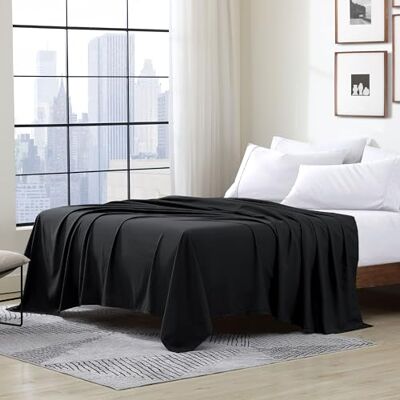 Cathay Home Cathay Drap plat de luxe en polyester doux et soyeux Taille double Noir Cathay Home Cathay Drap plat de luxe en polyester doux et soyeux Taille double Noir