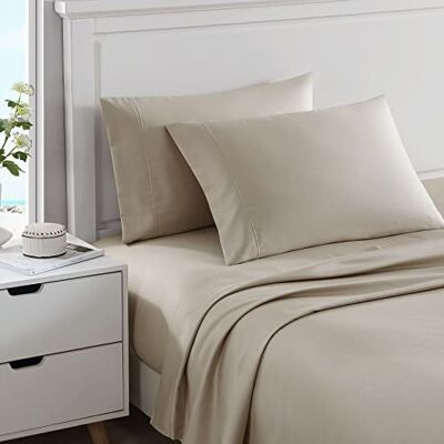 Nautica Draps pour grand lit, literie en satin de coton, 400 fils, lisses et soyeux et infroissables (beige Regatta, grand lit) Nautica Draps pour grand lit, literie en satin de coton, 400 fils, lisses et soyeux et infroissables (beige Regatta, grand lit)