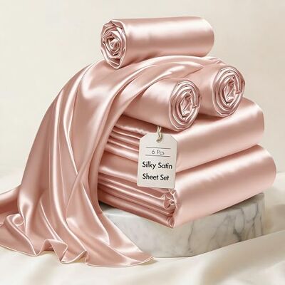 Madison Park Essentials Parure de lit en satin de luxe, soyeuse avec éclat naturel, poche profonde de 40,6 cm, élastique tout autour – Literie toute l'année, lit double, rose poudré, 6 pièces Madison Park Essentials Parure de lit en satin de luxe, soyeuse avec éclat naturel, poche profonde de 40,6 cm, élastique tout autour – Literie toute l'année, lit double, rose poudré, 6 pièces