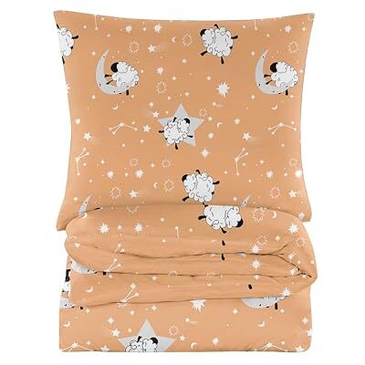 Cotton Market Parure de lit 3 pièces en coton avec housse de couette 155 x 220 cm et 2 taies d'oreiller 70 x 80 cm Motif moutons Orange Cotton Market Parure de lit 3 pièces en coton avec housse de couette 155 x 220 cm et 2 taies d'oreiller 70 x 80 cm Motif moutons Orange