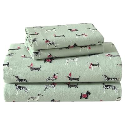 Laura Ashley Parure de lit en flanelle de coton brossé pour très grand lit pour plus de douceur et de confort (Holiday Pups Green, très grand lit) Laura Ashley Parure de lit en flanelle de coton brossé pour très grand lit pour plus de douceur et de confort (Holiday Pups Green, très grand lit)