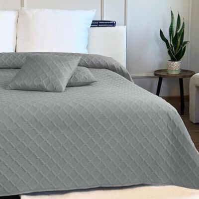 Euromat Couvre-lit matelassé réversible avec 2 taies d'oreiller 40 x 40 cm (gris Parla 3D, 220 x 240 cm) Euromat Couvre-lit matelassé réversible avec 2 taies d'oreiller 40 x 40 cm (gris Parla 3D, 220 x 240 cm)