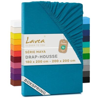 Lavea ® Drap-Housse 180x200cm 100% Coton Grand Bonnet 35 cm pour Matelas épais avec Élastique Tout Autour en Jersey pour Lit Boxspring Aquamarine Lavea ® Drap-Housse 180x200cm 100% Coton Grand Bonnet 35 cm pour Matelas épais avec Élastique Tout Autour en Jersey pour Lit Boxspring Aquamarine
