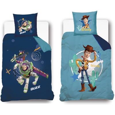 Disney Housse de Couette réversible Toy Story Recto Buzz l'éclair Verso Woody 140x200 cm + 1 taie d'oreiller 100% Coton Bleu Disney Housse de Couette réversible Toy Story Recto Buzz l'éclair Verso Woody 140x200 cm + 1 taie d'oreiller 100% Coton Bleu