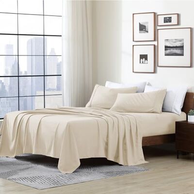 Cathay Home Essentials Parure de lit ultra douce, hypoallergénique, infroissable, en microfibre brossée, crème, lit double Cathay Home Essentials Parure de lit ultra douce, hypoallergénique, infroissable, en microfibre brossée, crème, lit double