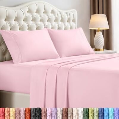 Utopia Bedding Parure de lit 4 pièces en microfibre brossée, résistante au rétrécissement et à la décoloration, facile d'entretien (lit double, rose) Utopia Bedding Parure de lit 4 pièces en microfibre brossée, résistante au rétrécissement et à la décoloration, facile d'entretien (lit double, rose)