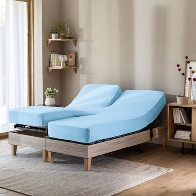 Terre de Nuit Drap Housse Bleu Ciel pour lit articulé Jersey Extensible 2x80x200 Terre de Nuit Drap Housse Bleu Ciel pour lit articulé Jersey Extensible 2x80x200