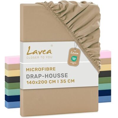 Lavea ® Drap-Housse 140x200 cm, Microfibre – Sable Microfibre – Drap Housse Bonnet 20 cm avec Élastique Tout Autour, Doux, Respirant, Certifié OEKO-TEX® Lavea ® Drap-Housse 140x200 cm, Microfibre – Sable Microfibre – Drap Housse Bonnet 20 cm avec Élastique Tout Autour, Doux, Respirant, Certifié OEKO-TEX®