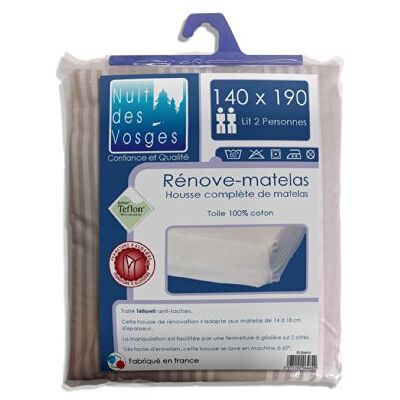 Nuit des Vosges Housse, Toile 100% Coton Traitée Téflon Antitaches, Ecru Rayé Beige, 140 x 190 cm Nuit des Vosges Housse, Toile 100% Coton Traitée Téflon Antitaches, Ecru Rayé Beige, 140 x 190 cm