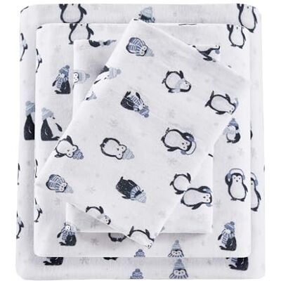 Intelligent Design Parure de lit 4 pièces en flanelle 100% coton Imprimé animaux et étoiles Chaude, ultra douce pour temps froid Pour lit double Motif pingouins bleus Intelligent Design Parure de lit 4 pièces en flanelle 100% coton Imprimé animaux et étoiles Chaude, ultra douce pour temps froid Pour lit double Motif pingouins bleus