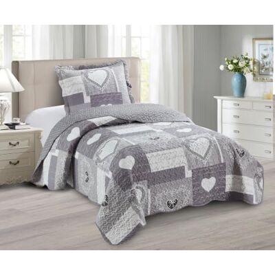 Brilliant Sunshine Heart Love Parure de lit 2 pièces avec 1 taie d'oreiller, motif patchwork, lavable et réversible, couvre-lit doux et léger, toutes saisons, lit simple/simple XL, Gris Brilliant Sunshine Heart Love Parure de lit 2 pièces avec 1 taie d'oreiller, motif patchwork, lavable et réversible, couvre-lit doux et léger, toutes saisons, lit simple/simple XL, Gris