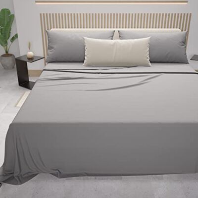 PETTI Artigiani Italiani Parure de lit double 4 pièces, douce et respirante, parure de lit avec drap plat, drap housse avec coins élastiques et 2 taies d'oreiller de draps gris PETTI Artigiani Italiani Parure de lit double 4 pièces, douce et respirante, parure de lit avec drap plat, drap housse avec coins élastiques et 2 taies d'oreiller de draps gris