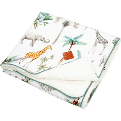 Sevira Kids Couverture réversible en sherpa, Safari Made in France, Blanc, 100 x 70 cm Sevira Kids Couverture réversible en sherpa, Safari Made in France, Blanc, 100 x 70 cm
