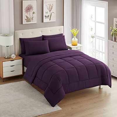 home sweet home collection Sweet Home Collection Parure de lit 7 pièces en duvet doux avec couette pour toutes les saisons couverture alternative et draps de lit en microfibre couleur unie (pour lit double, violet) home sweet home collection Sweet Home Collection Parure de lit 7 pièces en duvet doux avec couette pour toutes les saisons couverture alternative et draps de lit en microfibre couleur unie (pour lit double, violet)