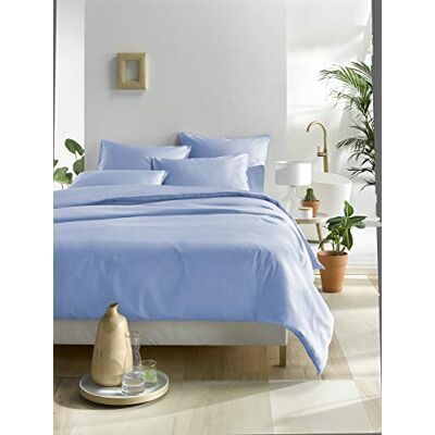 De Witte Lietaer Olivia Parure de lit qualité Satin Coton peigné, Bleu Serenity, 260x240 cm + 2 taies De Witte Lietaer Olivia Parure de lit qualité Satin Coton peigné, Bleu Serenity, 260x240 cm + 2 taies