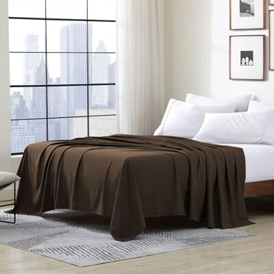 Cathay Home Drap plat de luxe en microfibre brossée, chocolat Cathay Home Drap plat de luxe en microfibre brossée, chocolat
