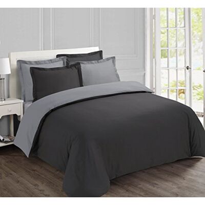 Vision Parure de lit Réversible Bicolor Anthracite/Gris Set de Housse de Couette 240x220 cm avec 2 taies d'oreiller pour lit Standard 2 Personnes 100% Coton Vision Parure de lit Réversible Bicolor Anthracite/Gris Set de Housse de Couette 240x220 cm avec 2 taies d'oreiller pour lit Standard 2 Personnes 100% Coton