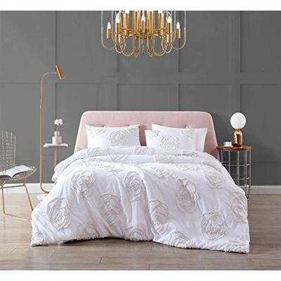 Betsey Johnson Collection Rambling Rose Parure de lit 100% coton ultra doux pour toutes les saisons, détails chenille texturés, très grand lit, blanc Betsey Johnson Collection Rambling Rose Parure de lit 100% coton ultra doux pour toutes les saisons, détails chenille texturés, très grand lit, blanc