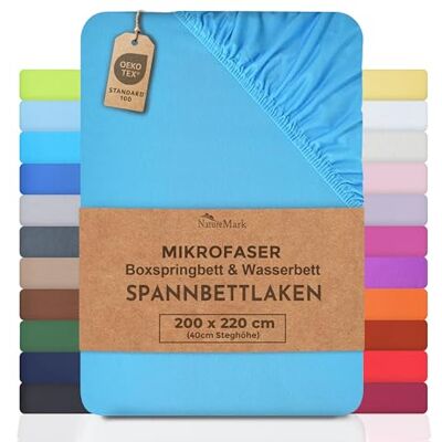 NatureMark Drap-housse en microfibre Plusieurs tailles et couleurs Produit de marque (200 x 220 cm 40 cm, turquoise) NatureMark Drap-housse en microfibre Plusieurs tailles et couleurs Produit de marque (200 x 220 cm 40 cm, turquoise)