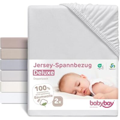 babybay Lot de 2 draps-housses en jersey Deluxe pour modèle original, gris tendre babybay Lot de 2 draps-housses en jersey Deluxe pour modèle original, gris tendre