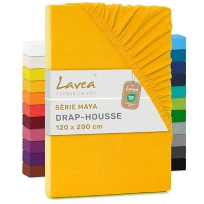 Lavea ® Drap-Housse 120x190/200 cm – Coton 100% Doux et Respirant – pour Matelas Épais Jusqu’à 20 cm – Jersey avec Élastique Tout Autour – Jaune doré Lavea ® Drap-Housse 120x190/200 cm – Coton 100% Doux et Respirant – pour Matelas Épais Jusqu’à 20 cm – Jersey avec Élastique Tout Autour – Jaune doré