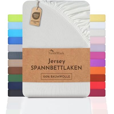 NatureMark Drap housse , drap housse en jersey 100% Conforme à la qualité Oeko-Tex Standard 100, Coton, Crème/naturel, 140 x 200-160 x 200 cm NatureMark Drap housse , drap housse en jersey 100% Conforme à la qualité Oeko-Tex Standard 100, Coton, Crème/naturel, 140 x 200-160 x 200 cm
