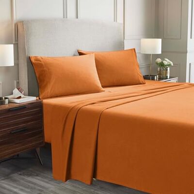 Superior Parure de lit 4 pièces en flanelle de coton de qualité supérieure, toutes saisons, 100% coton brossé, avec poches profondes – Citrouille unie, grand lit Superior Parure de lit 4 pièces en flanelle de coton de qualité supérieure, toutes saisons, 100% coton brossé, avec poches profondes – Citrouille unie, grand lit