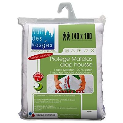Nuit des Vosges Arnaud Protège Matelas Drap Housse Imperméable avec Bonnets Extra-Larges 40 cm Coton Blanc 190 x 140 cm Nuit des Vosges Arnaud Protège Matelas Drap Housse Imperméable avec Bonnets Extra-Larges 40 cm Coton Blanc 190 x 140 cm
