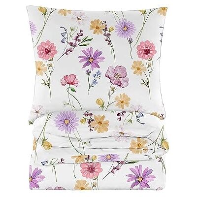 Cotton Market Parure de lit 2 pièces en coton 135 x 200 cm Housse de couette 135 x 200 cm et 1 taie d'oreiller 70 x 80 cm Blanc et rose Fleurs des champs Cotton Market Parure de lit 2 pièces en coton 135 x 200 cm Housse de couette 135 x 200 cm et 1 taie d'oreiller 70 x 80 cm Blanc et rose Fleurs des champs