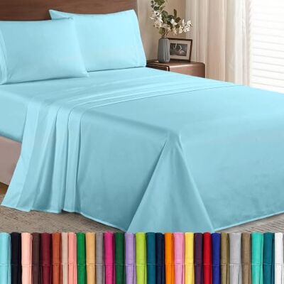 Elegant Comfort Parure de lit 4 pièces en microfibre de qualité hôtelière 1500, infroissable, drap-housse avec élastique tout autour, poche profonde jusqu'à 40,6 cm, lit simple/lit simple XL, Elegant Comfort Parure de lit 4 pièces en microfibre de qualité hôtelière 1500, infroissable, drap-housse avec élastique tout autour, poche profonde jusqu'à 40,6 cm, lit simple/lit simple XL,
