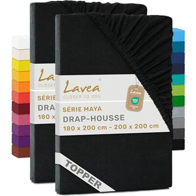 Lavea ® Lot de 2 Draps-Housses pour Surmatelas/Topper 180x190/200 cm – Jersey 100% Coton – pour Surmatelas Jusqu’à 10 cm – avec Élastique Tout Autour – Noir Lavea ® Lot de 2 Draps-Housses pour Surmatelas/Topper 180x190/200 cm – Jersey 100% Coton – pour Surmatelas Jusqu’à 10 cm – avec Élastique Tout Autour – Noir