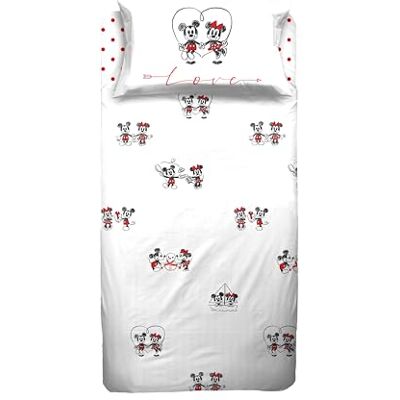 hermet Mickey et Minnie Mickey Mouse Parure de lit simple pour enfant, drap plat, drap plat, taie d'oreiller, blanc, 100% coton, produit officiel hermet Mickey et Minnie Mickey Mouse Parure de lit simple pour enfant, drap plat, drap plat, taie d'oreiller, blanc, 100% coton, produit officiel