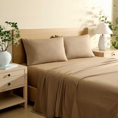 Nautica Draps de lit pour très grand lit, parure de lit en percale de coton léger avec taies d'oreiller assorties, gracieux et frais, certifié Oeko-Tex (Bayview marron uni) Nautica Draps de lit pour très grand lit, parure de lit en percale de coton léger avec taies d'oreiller assorties, gracieux et frais, certifié Oeko-Tex (Bayview marron uni)