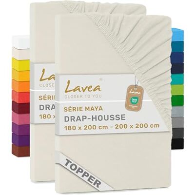 Lavea ® Lot de 2 Draps-Housses pour Surmatelas/Topper 180x190/200 cm – Jersey 100% Coton – pour Surmatelas Jusqu’à 10 cm – avec Élastique Tout Autour – Crème Lavea ® Lot de 2 Draps-Housses pour Surmatelas/Topper 180x190/200 cm – Jersey 100% Coton – pour Surmatelas Jusqu’à 10 cm – avec Élastique Tout Autour – Crème