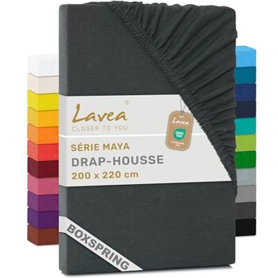 Lavea ® Drap-Housse 200x220cm 100% Coton Grand Bonnet 35 cm pour Matelas épais avec Élastique Tout Autour en Jersey pour Lit Boxspring Anthracite Lavea ® Drap-Housse 200x220cm 100% Coton Grand Bonnet 35 cm pour Matelas épais avec Élastique Tout Autour en Jersey pour Lit Boxspring Anthracite