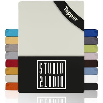 STUDIO Topper Drap-Housse 140x200cm – Jersey 100 % Coton Peigné – Neige – Certifié OEKO-TEX – Infroissable, Extensible – Pour Matelas 15–25 cm STUDIO Topper Drap-Housse 140x200cm – Jersey 100 % Coton Peigné – Neige – Certifié OEKO-TEX – Infroissable, Extensible – Pour Matelas 15–25 cm