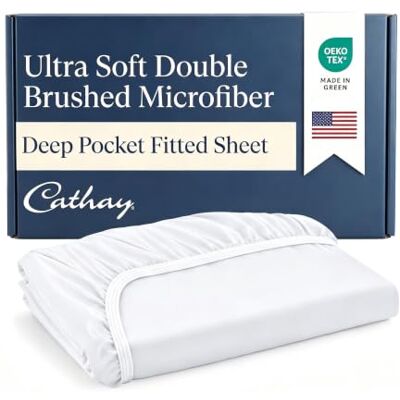 Cathay Home Drap-housse de luxe en microfibre ultra douce doublement brossée, infroissable et anti-décoloration, profondeur de poche standard 35,6 cm, blanc, pour grand lit 2 places Cathay Home Drap-housse de luxe en microfibre ultra douce doublement brossée, infroissable et anti-décoloration, profondeur de poche standard 35,6 cm, blanc, pour grand lit 2 places