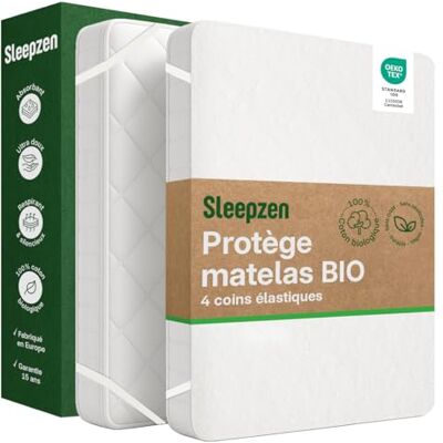 SLEEPZEN Protege Matelas 140x200cm Alese 100% Coton Bio Certifié Oeko-Tex® Barrière Contre Les Acariens, Hypoallergénique, Respirant, Silencieux Fabriqué en Europe Format Alèse plateau SLEEPZEN Protege Matelas 140x200cm Alese 100% Coton Bio Certifié Oeko-Tex® Barrière Contre Les Acariens, Hypoallergénique, Respirant, Silencieux Fabriqué en Europe Format Alèse plateau